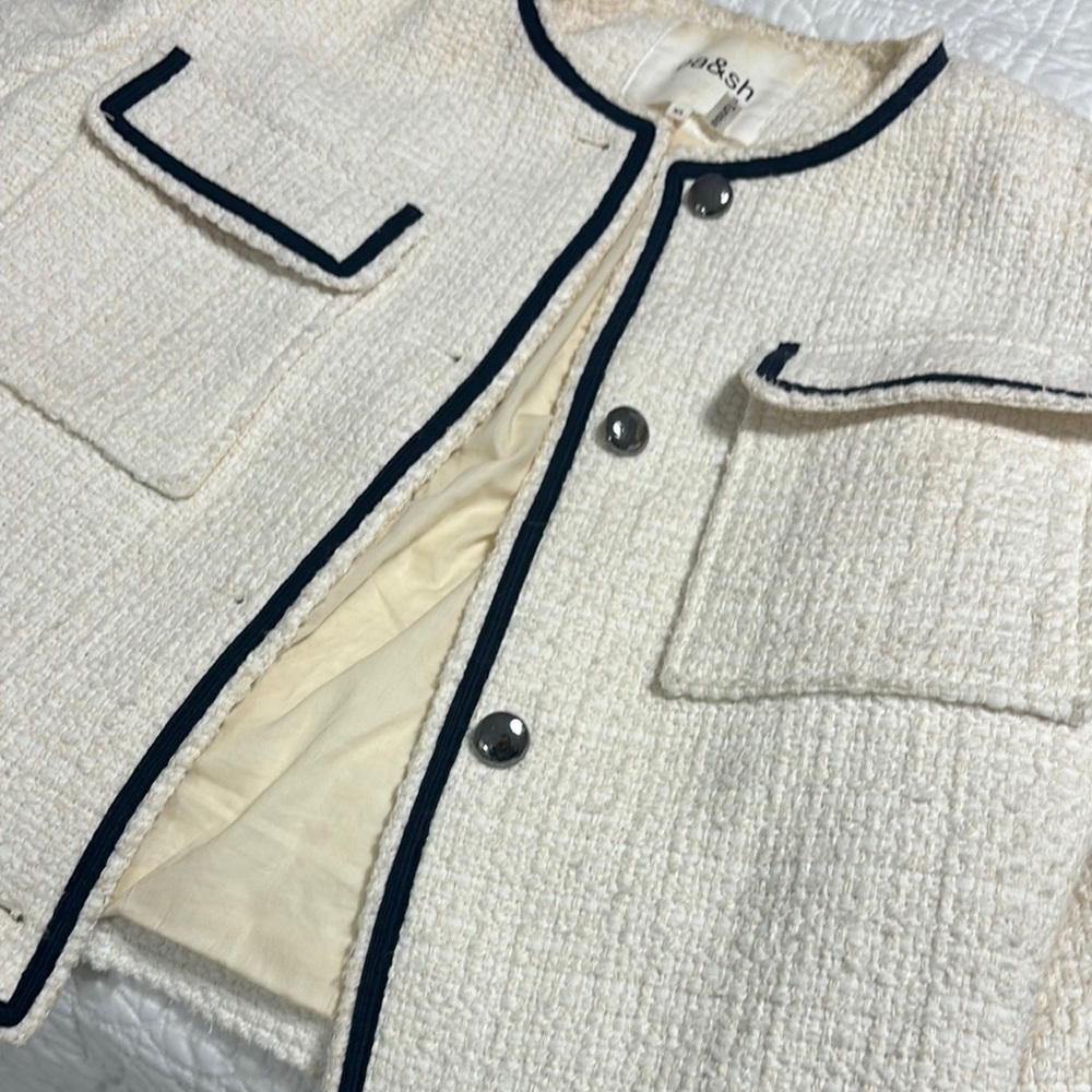 ba&sh Ivory Tweed Jacket with Dark Trim